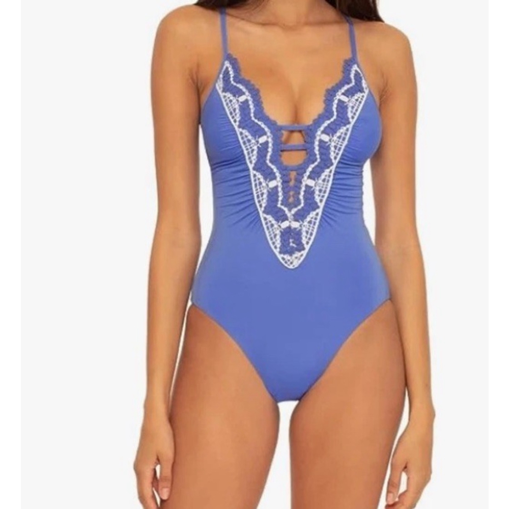 Becca by Rebecca Womens Virtue Delilah Clare Plunge One-Piece Peri Sz S - Picture 2 of 3